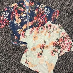 Amazon Floral Kimonos  - Navy and Mint
